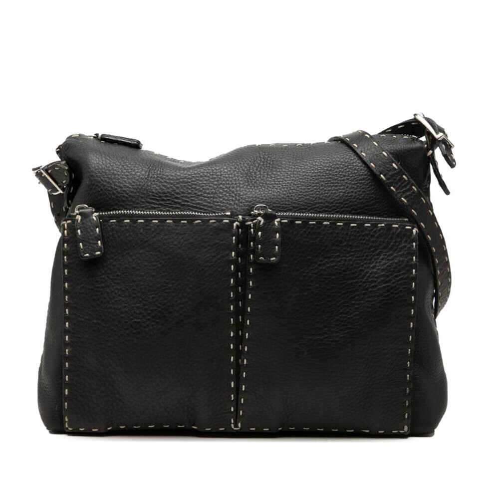 Fendi Selleria Stitch Crossbody Shoulder Bag, Black Leather, Women's FENDI